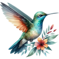 Watercolor Hummingbird Floral Fabric Panel 12