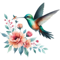 Watercolor Hummingbird Floral Fabric Panel 13