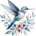 Watercolor Hummingbird Floral Fabric Panel 15