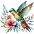 Watercolor Hummingbird Floral Fabric Panel 16