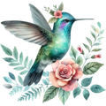 Watercolor Hummingbird Floral Fabric Panel 17