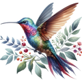 Watercolor Hummingbird Floral Fabric Panel 18