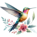 Watercolor Hummingbird Floral Fabric Panel 19