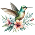 Watercolor Hummingbird Floral Fabric Panel 2