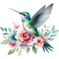 Watercolor Hummingbird Floral Fabric Panel 20