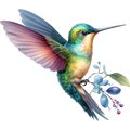 Watercolor Hummingbird Floral Fabric Panel 21
