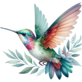 Watercolor Hummingbird Floral Fabric Panel 25
