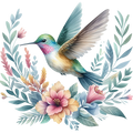 Watercolor Hummingbird Floral Fabric Panel 26