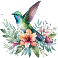 Watercolor Hummingbird Floral Fabric Panel 27
