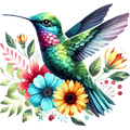 Watercolor Hummingbird Floral Fabric Panel 28