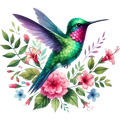 Watercolor Hummingbird Floral Fabric Panel 29