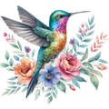 Watercolor Hummingbird Floral Fabric Panel 3