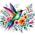 Watercolor Hummingbird Floral Fabric Panel 30