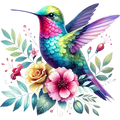 Watercolor Hummingbird Floral Fabric Panel 32