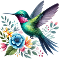 Watercolor Hummingbird Floral Fabric Panel 33