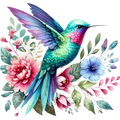 Watercolor Hummingbird Floral Fabric Panel 35