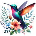 Watercolor Hummingbird Floral Fabric Panel 36