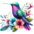 Watercolor Hummingbird Floral Fabric Panel 37
