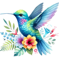 Watercolor Hummingbird Floral Fabric Panel 38