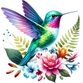Watercolor Hummingbird Floral Fabric Panel 39