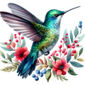 Watercolor Hummingbird Floral Fabric Panel 4