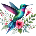 Watercolor Hummingbird Floral Fabric Panel 40