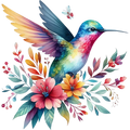 Watercolor Hummingbird Floral Fabric Panel 41
