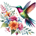 Watercolor Hummingbird Floral Fabric Panel 42