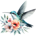 Watercolor Hummingbird Floral Fabric Panel 5