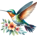 Watercolor Hummingbird Floral Fabric Panel 7