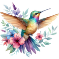 Watercolor Hummingbird Floral Fabric Panel 8