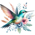 Watercolor Hummingbird Floral Fabric Panel 9