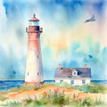 Watercolor Lighthouse Fabric Panel 4