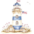 Watercolor Nautical Lighthouse Fabric Panel 9