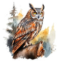 Watercolor Owl Fabric Panel 2