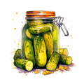 Watercolor Pickles in Jar Fabric Panel 10