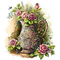 Watercolor Rose Vase Fabric Panel 1