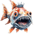 Watercolor Scary Fish Fabric Panel 13