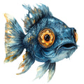 Watercolor Scary Fish Fabric Panel 16
