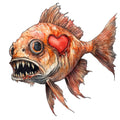 Watercolor Scary Fish Fabric Panel 6