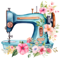 Watercolor Sewing Machines Fabric Panel 1