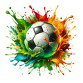 Watercolor Soccer Ball and Splash Fabric Panel 10
