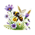 Watercolor Spring Bees Fabric Panel 29
