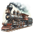 Watercolor Steam Train Fabric Panel 11