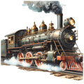 Watercolor Steam Train Fabric Panel 14