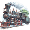 Watercolor Steam Train Fabric Panel 2