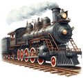 Watercolor Steam Train Fabric Panel 7