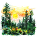 Watercolor Summer Landscapes Fabric Panel 15