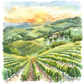 Watercolor Summer Landscapes Fabric Panel 21