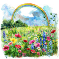 Watercolor Summer Landscapes Fabric Panel 26